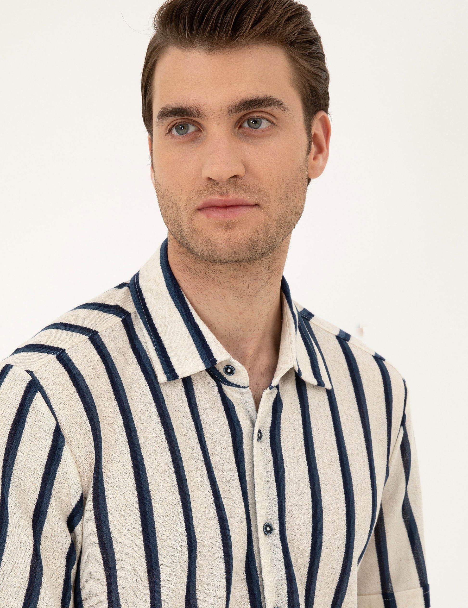 Beige Slim Fit Knitted Shirt