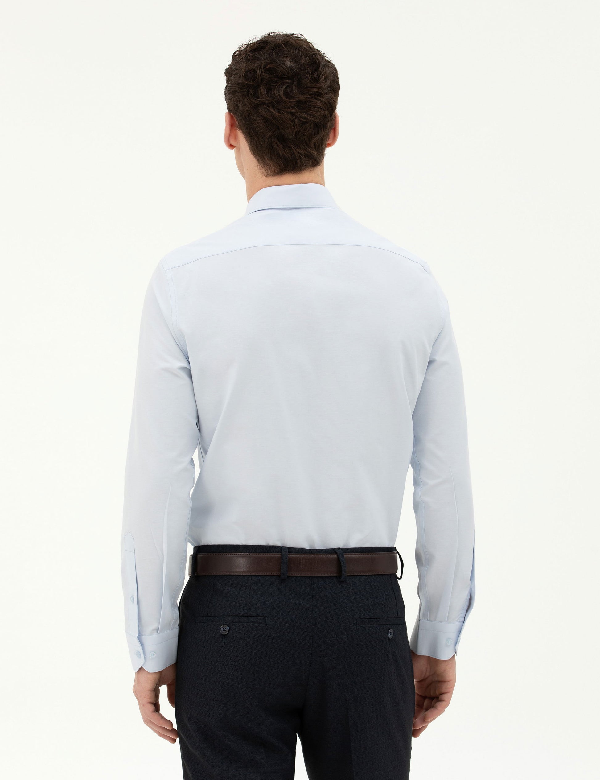 Light Blue Slim Fit Long Sleeve Basic Shirt