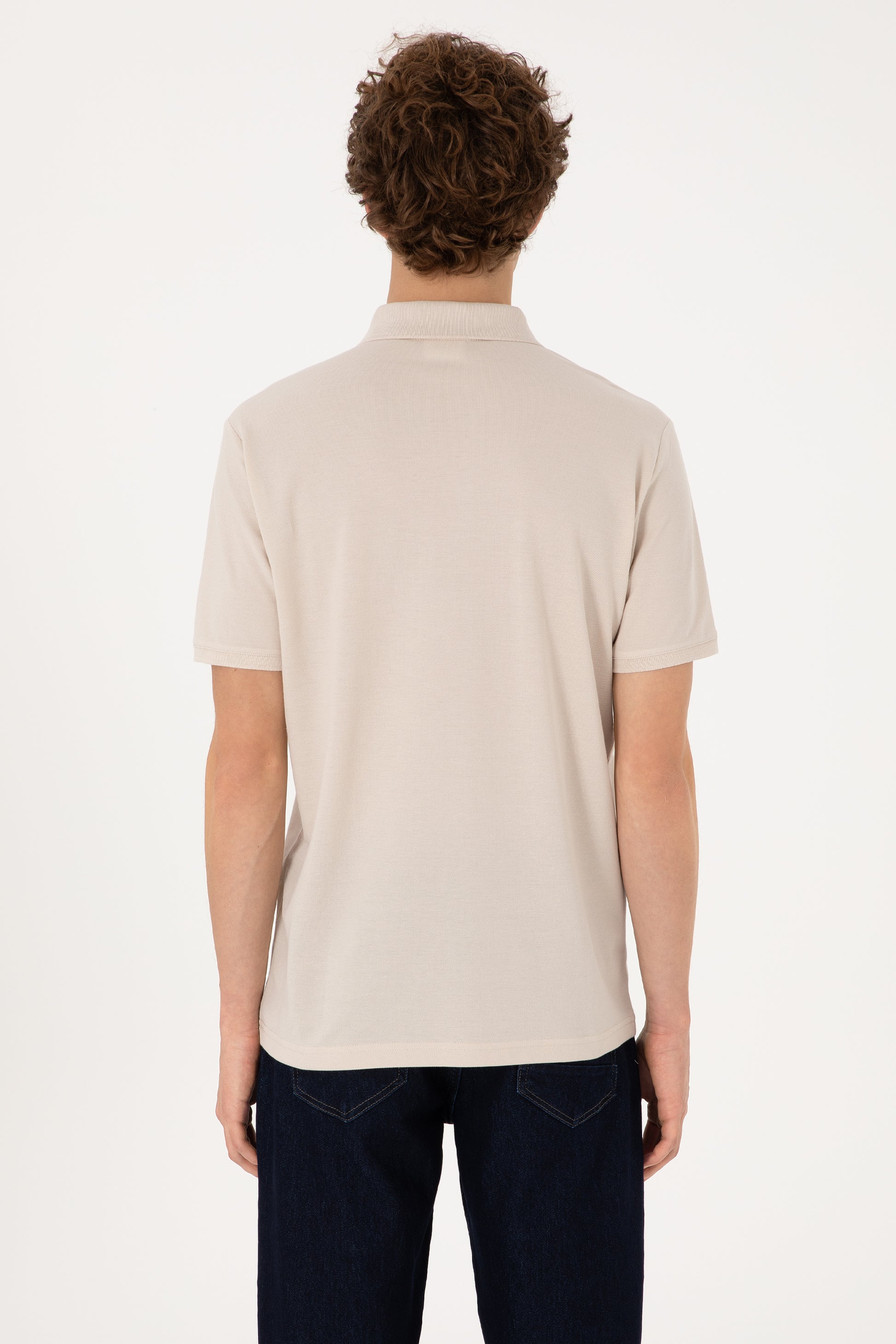 Men's Regular Fit Polo Neck Stone T-Shirt