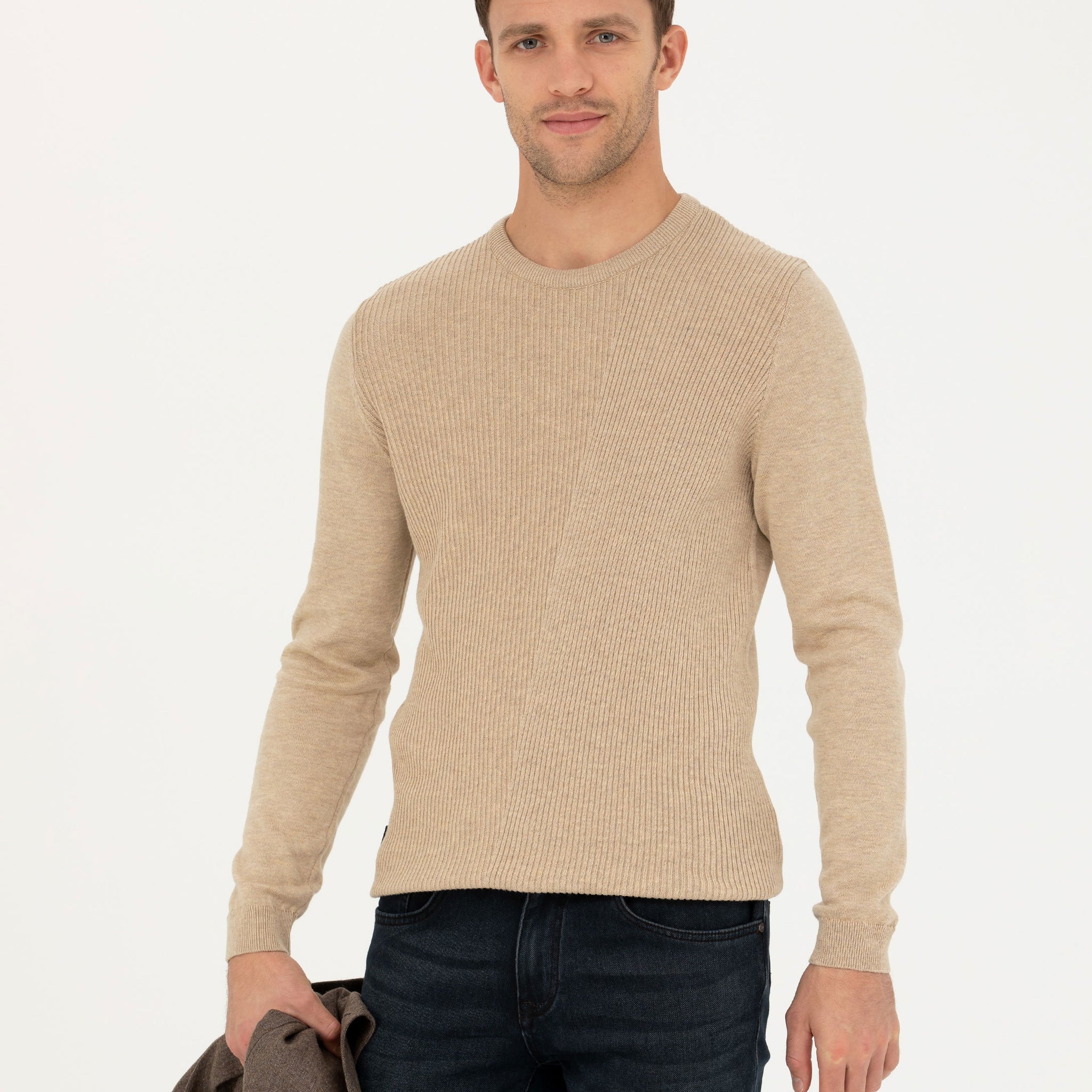 Beige Slim Fit Sweater