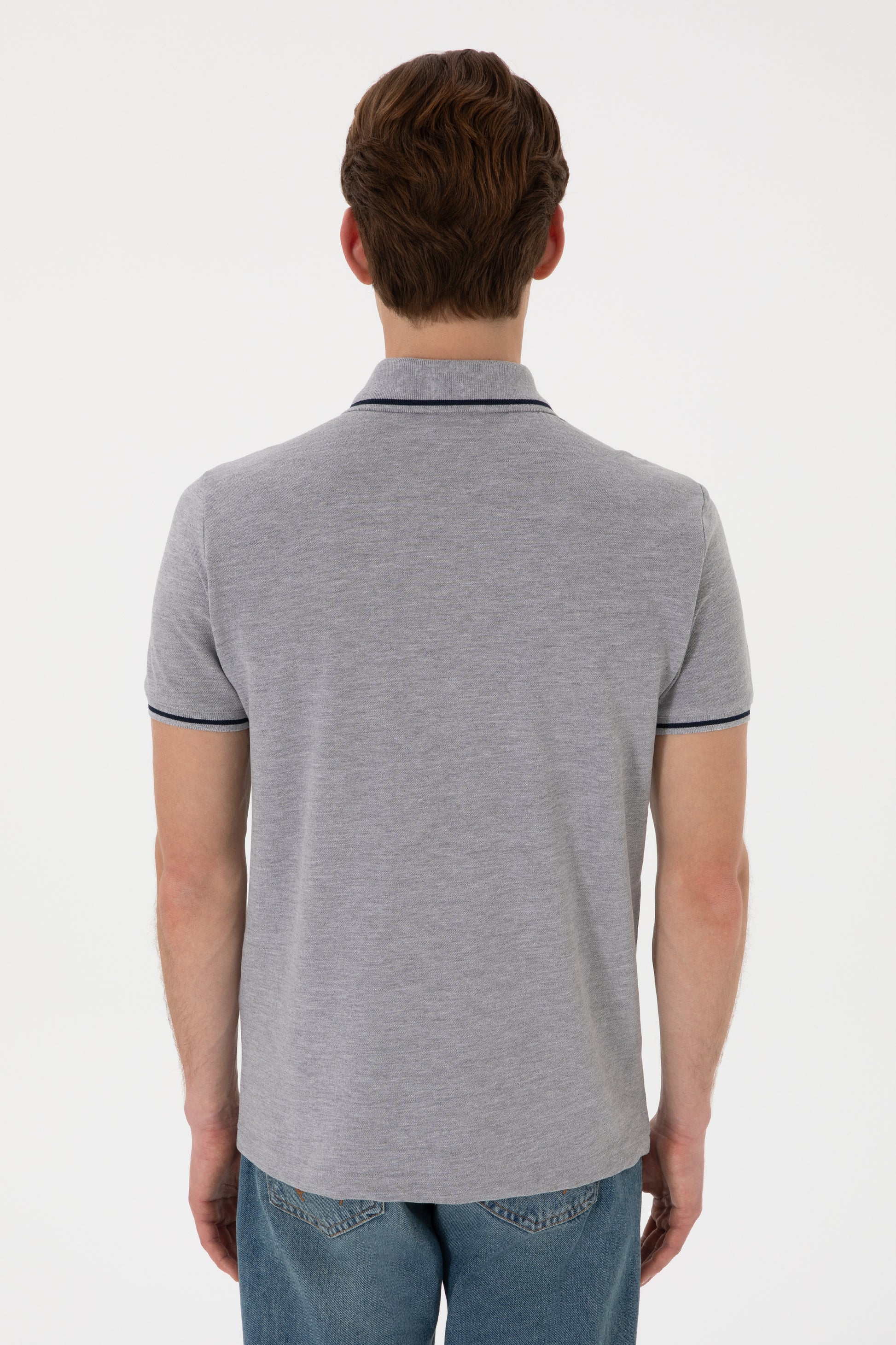 Men's Slim Fit Polo Neck Grey Melange Basic T-Shirt