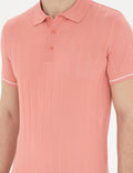 Red Slim Fit Buttoned Polo Neck Knitwear T-Shirt