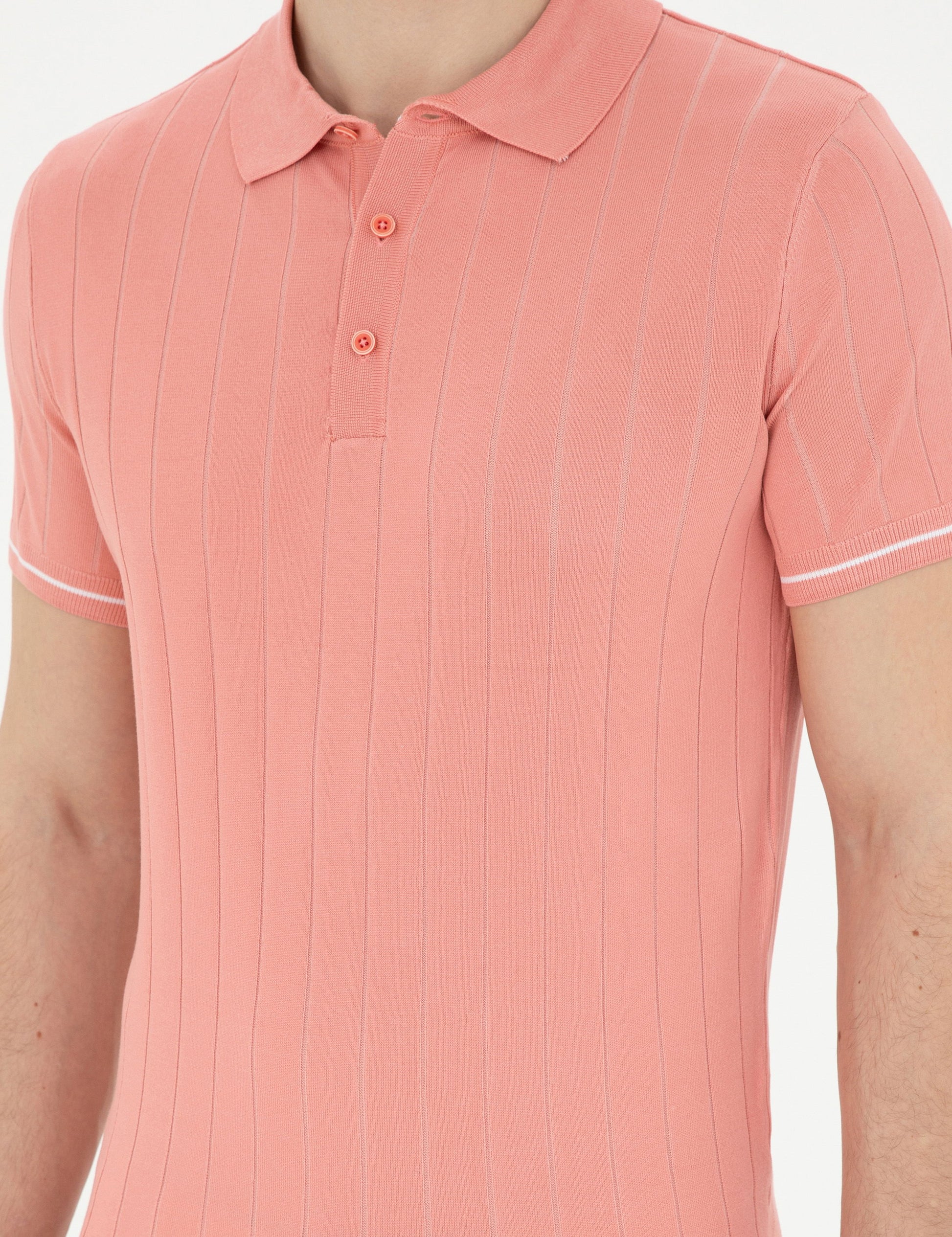 Red Slim Fit Buttoned Polo Neck Knitwear T-Shirt