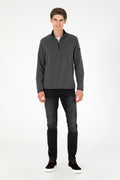 Regular Fit Half Zipper Anthracite Basic Sweatshirt