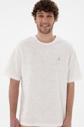 Men's Comfort Fit Crew Neck Ecru Jacquard Interlock T-Shirt