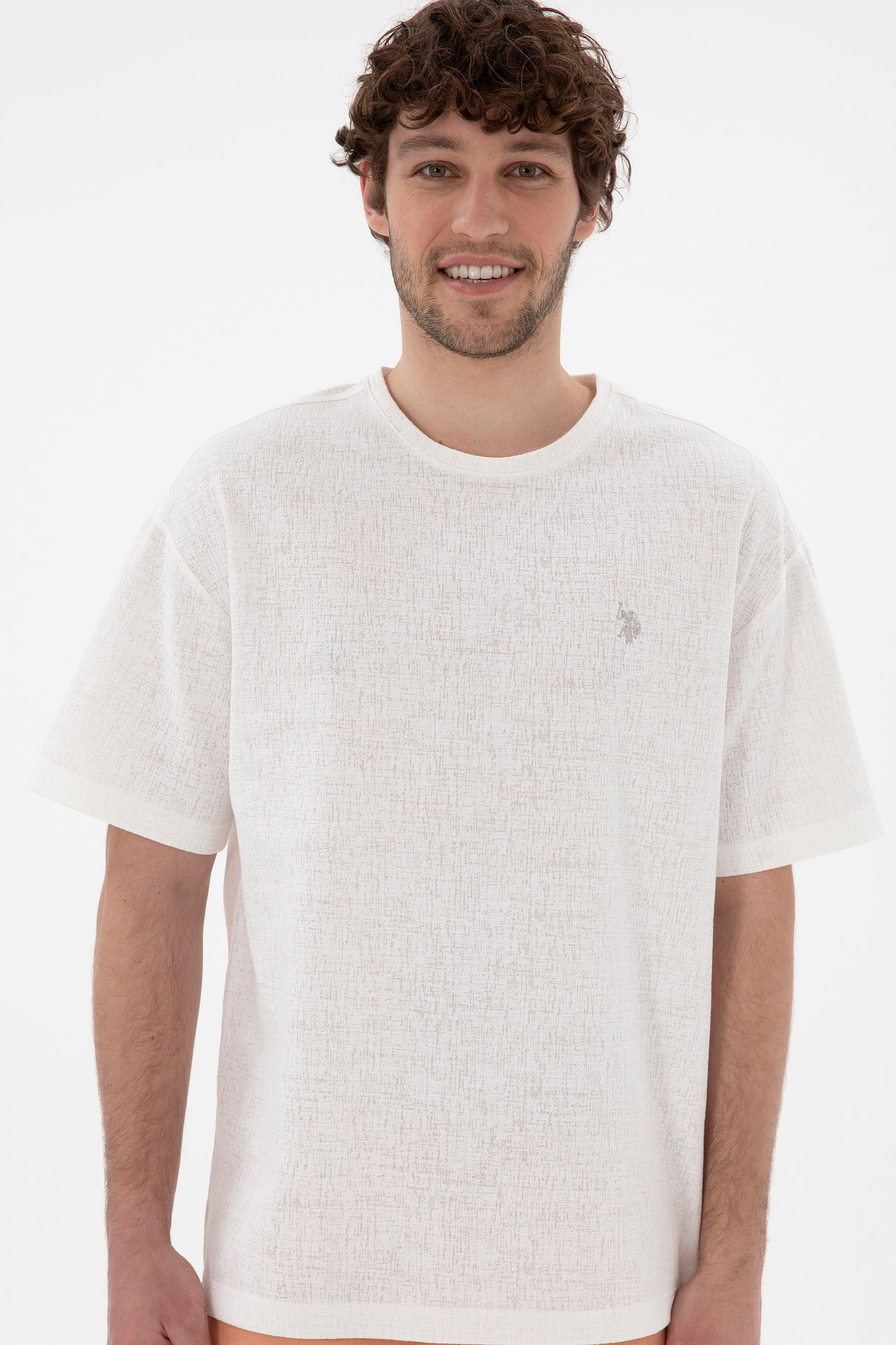 Men's Comfort Fit Crew Neck Ecru Jacquard Interlock T-Shirt