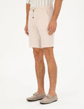 Beige Slim Fit Linen Waist Elastic Woven Shorts