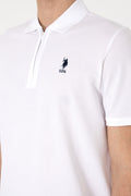 Men's Regular Fit Zipper White Textured T-Shirt