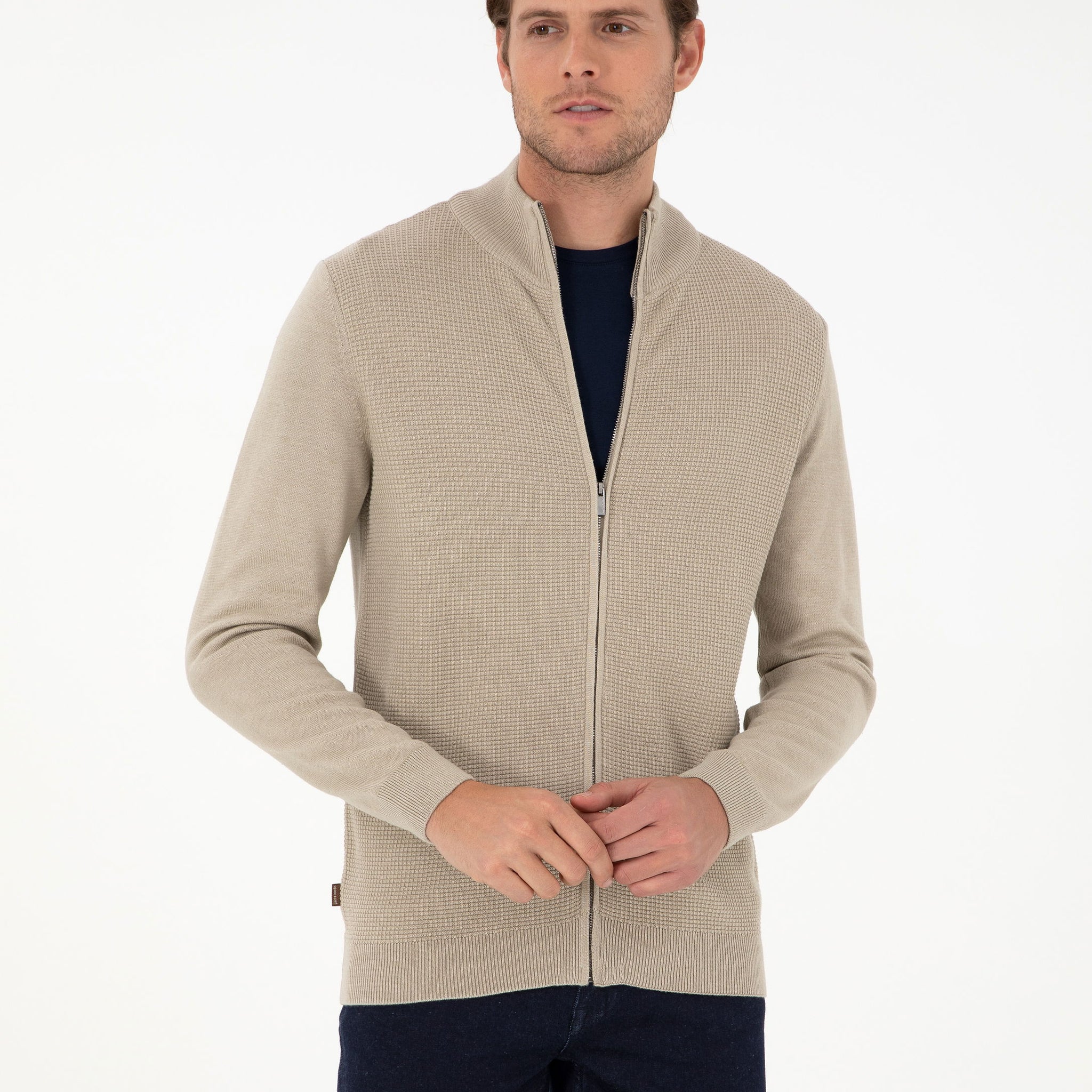 Sand Melange Slim Fit Sweater Cardigan