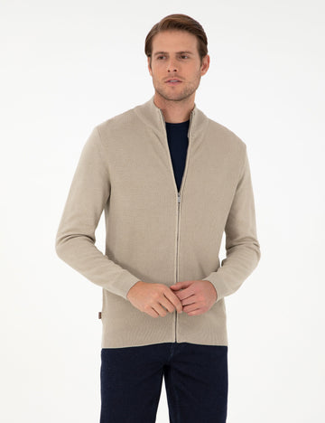 Sand Melange Slim Fit Sweater Cardigan