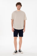 Men's Long Fit Crew Neck Stone Basic T-Shirt