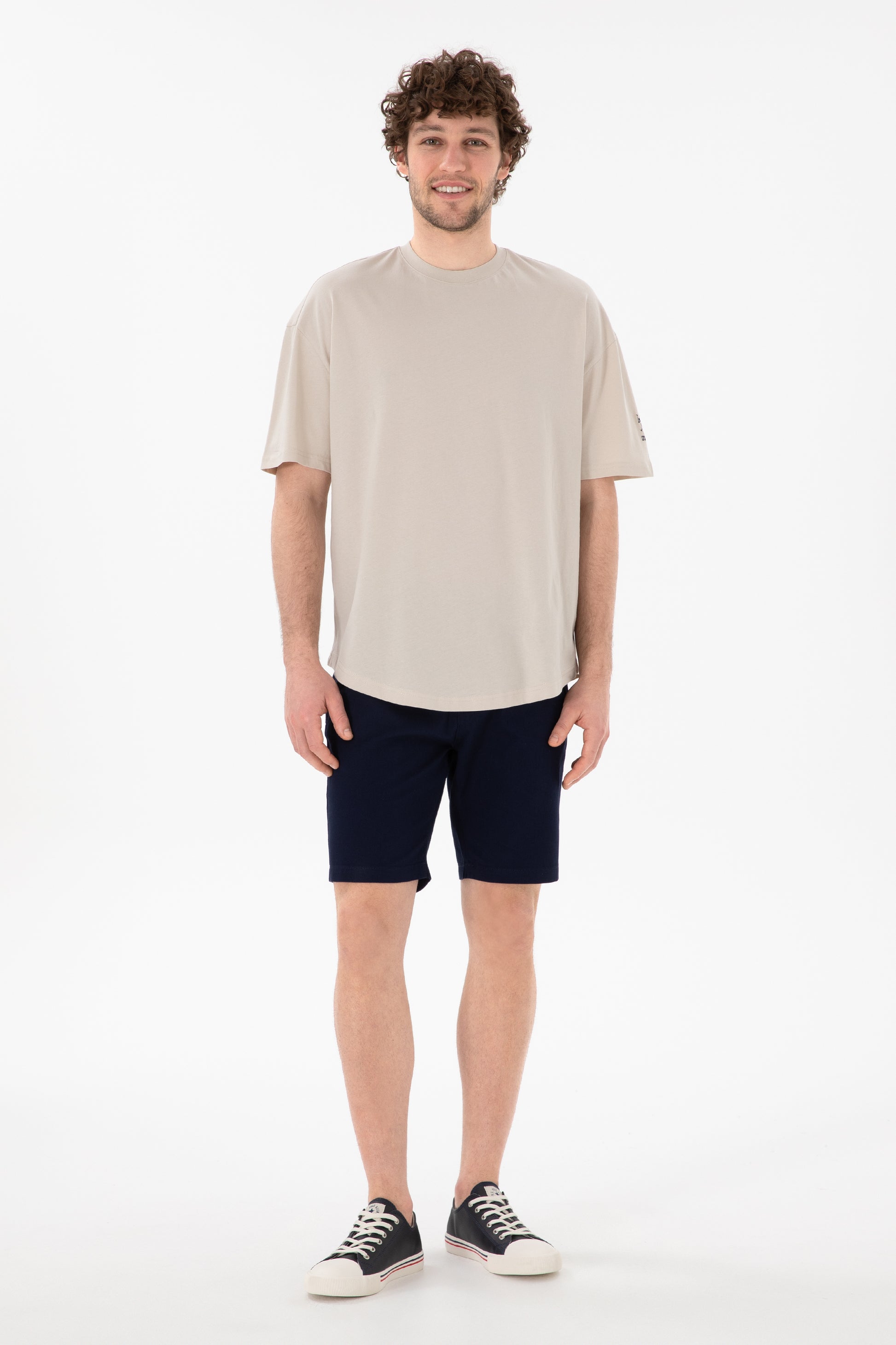 Men's Long Fit Crew Neck Stone Basic T-Shirt