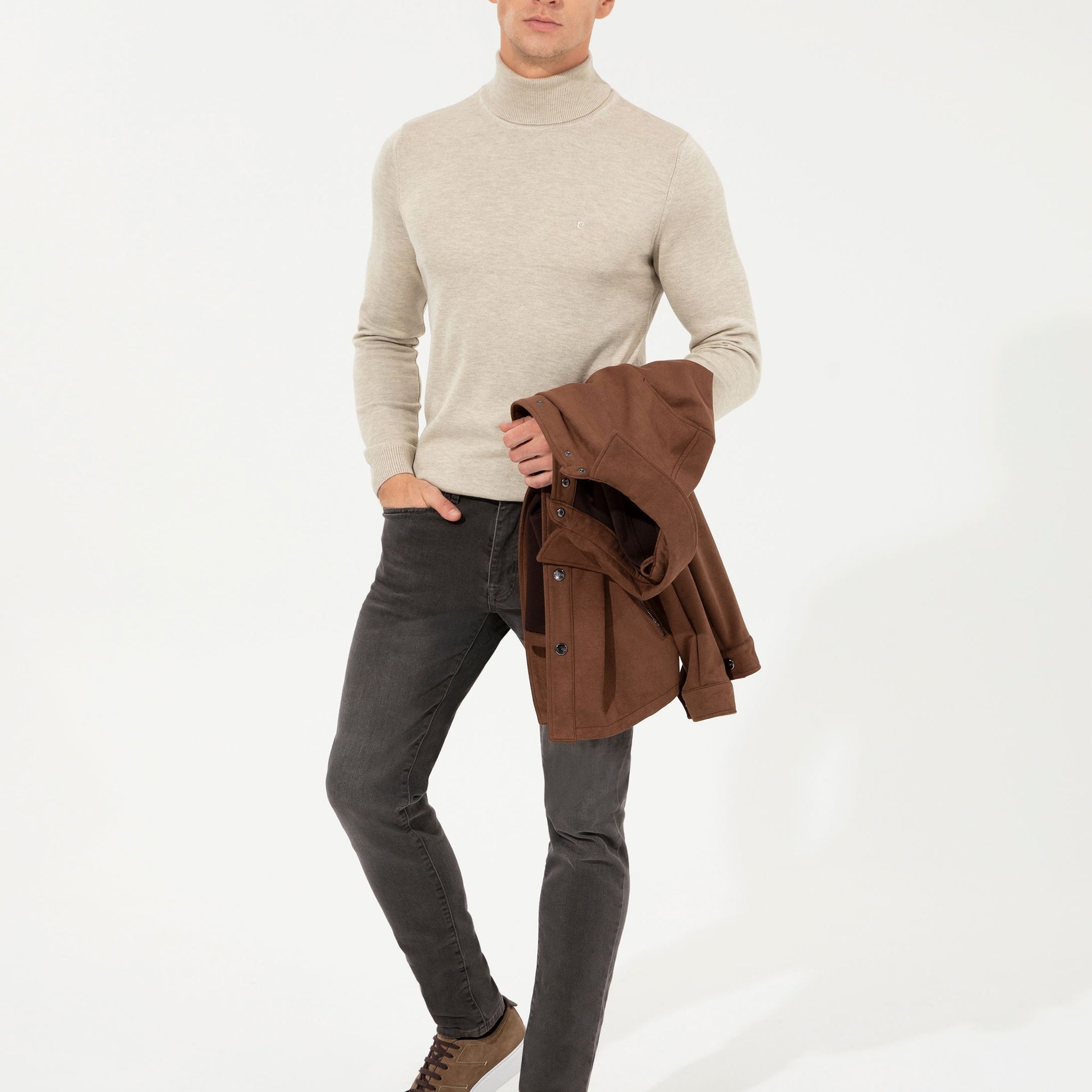 Sand Melange Slim Fit Turtleneck Basic Knitwear Sweater