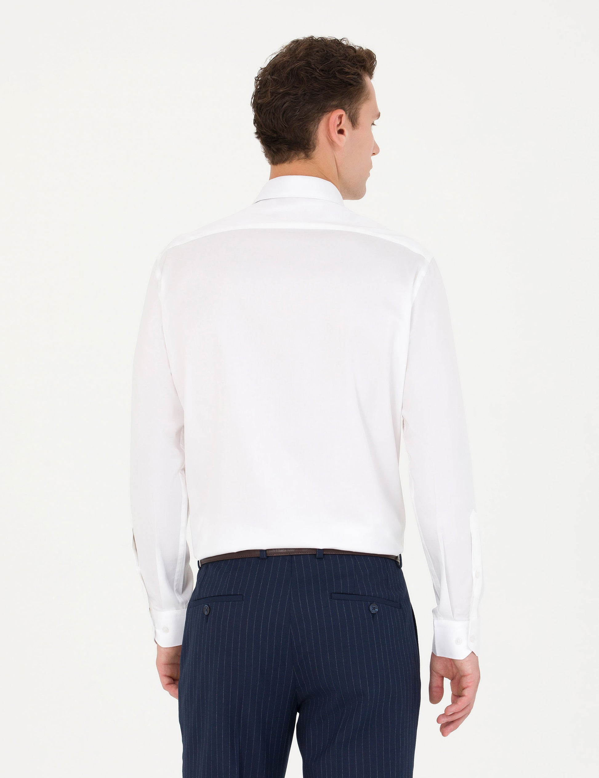 White Regular Fit Long Sleeve Basic Shirt