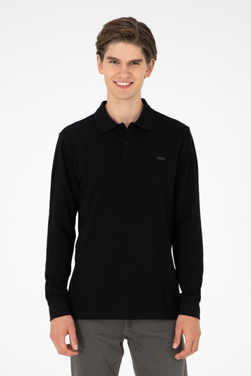 Men's Regular Fit Polo Neck Black Basic Sweatshirt