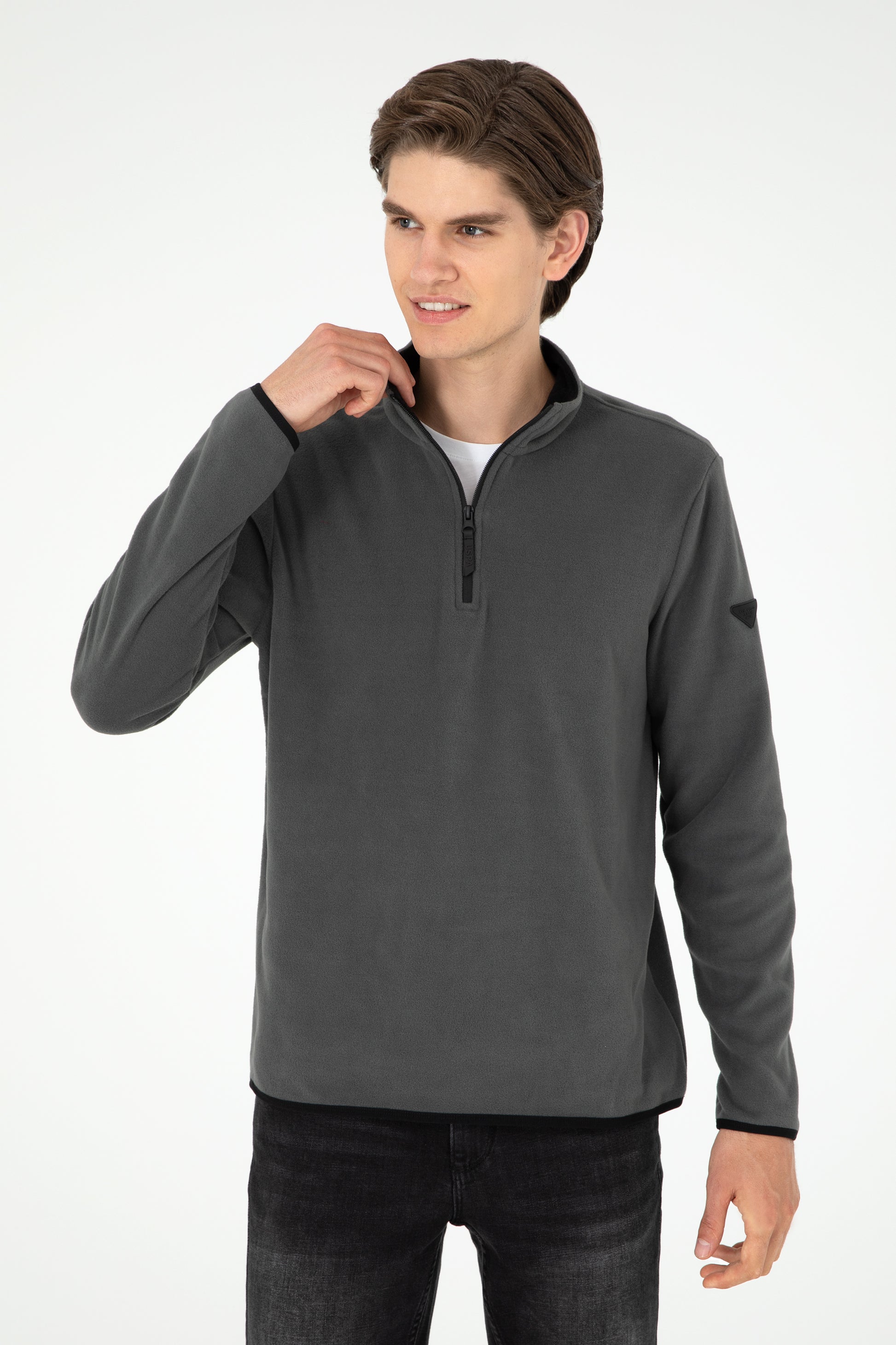 Regular Fit Half Zipper Anthracite Basic Sweatshirt