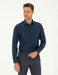 Navy Blue Slim Fit Chunky Long Sleeve Shirt