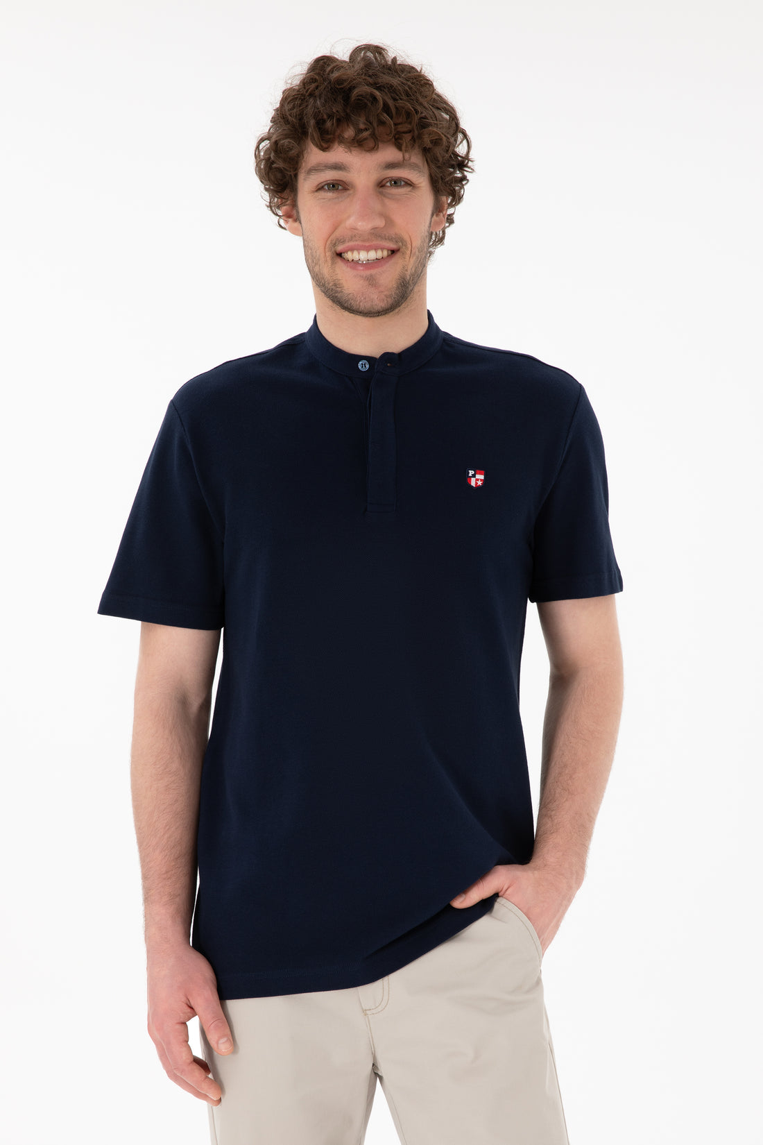 Men's Regular Fit Dominant Collar Navy Basic T-Shirt