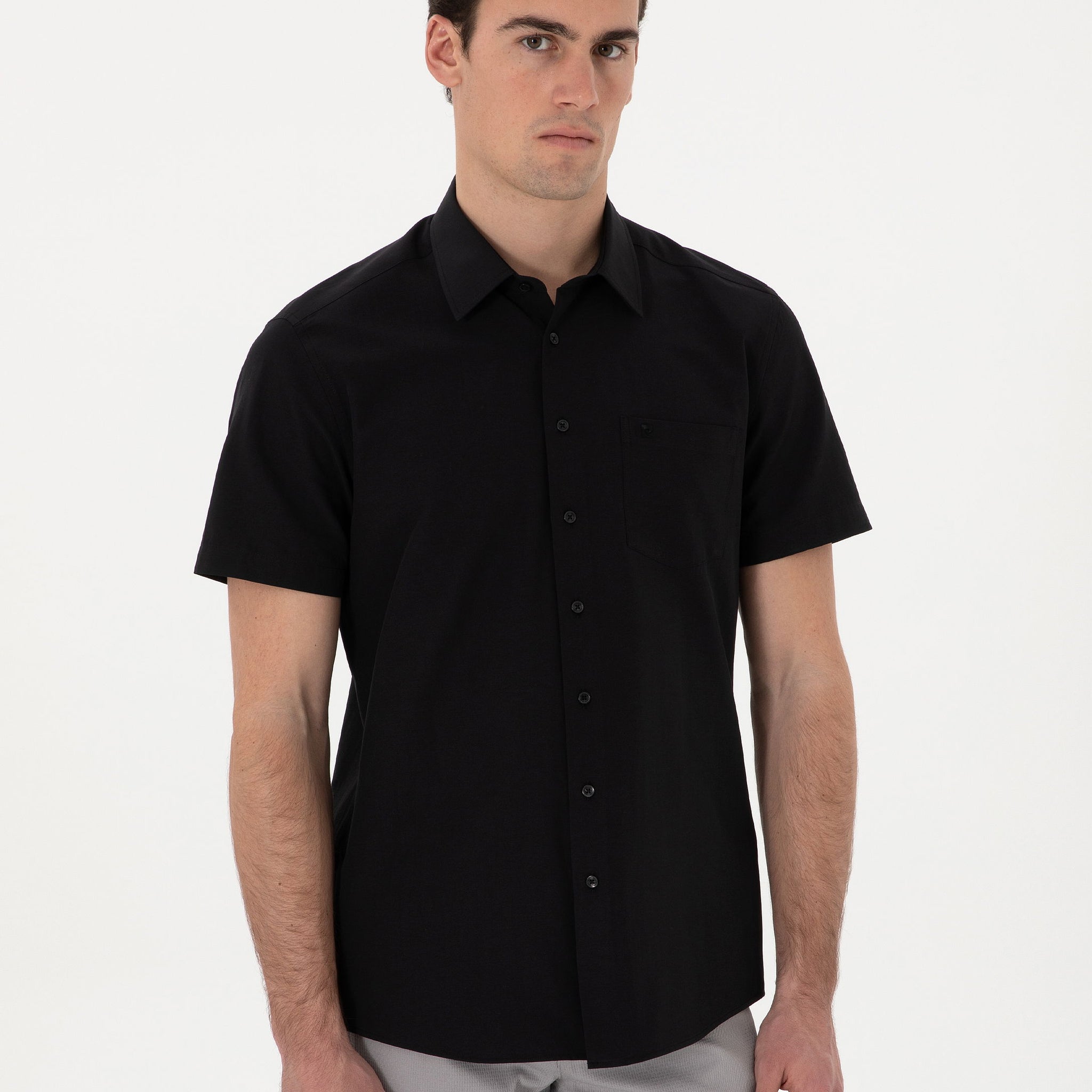 Black Basic Regular Fit Short Sleeve Pocket Shirt
