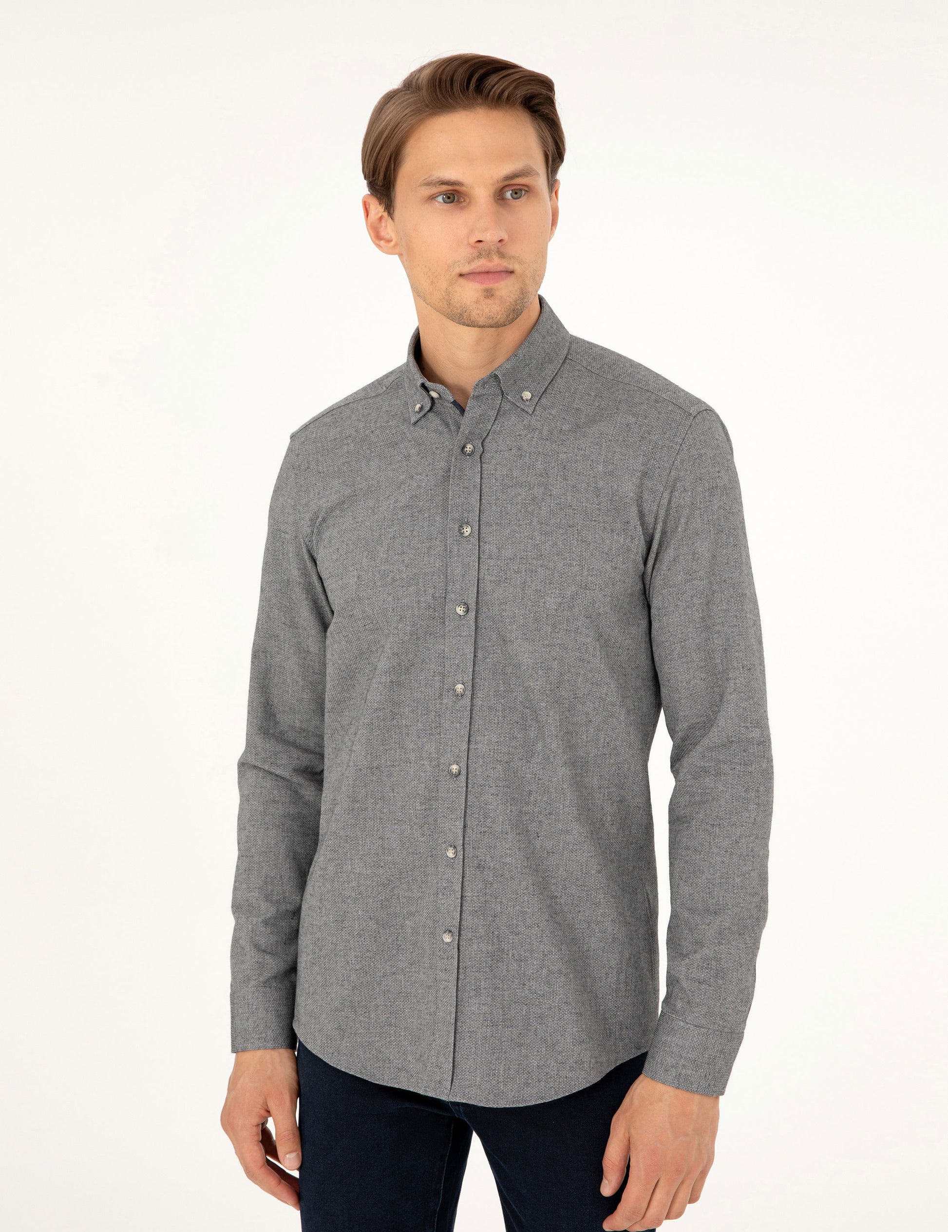 Grey Slim Fit Long Sleeve Shirt