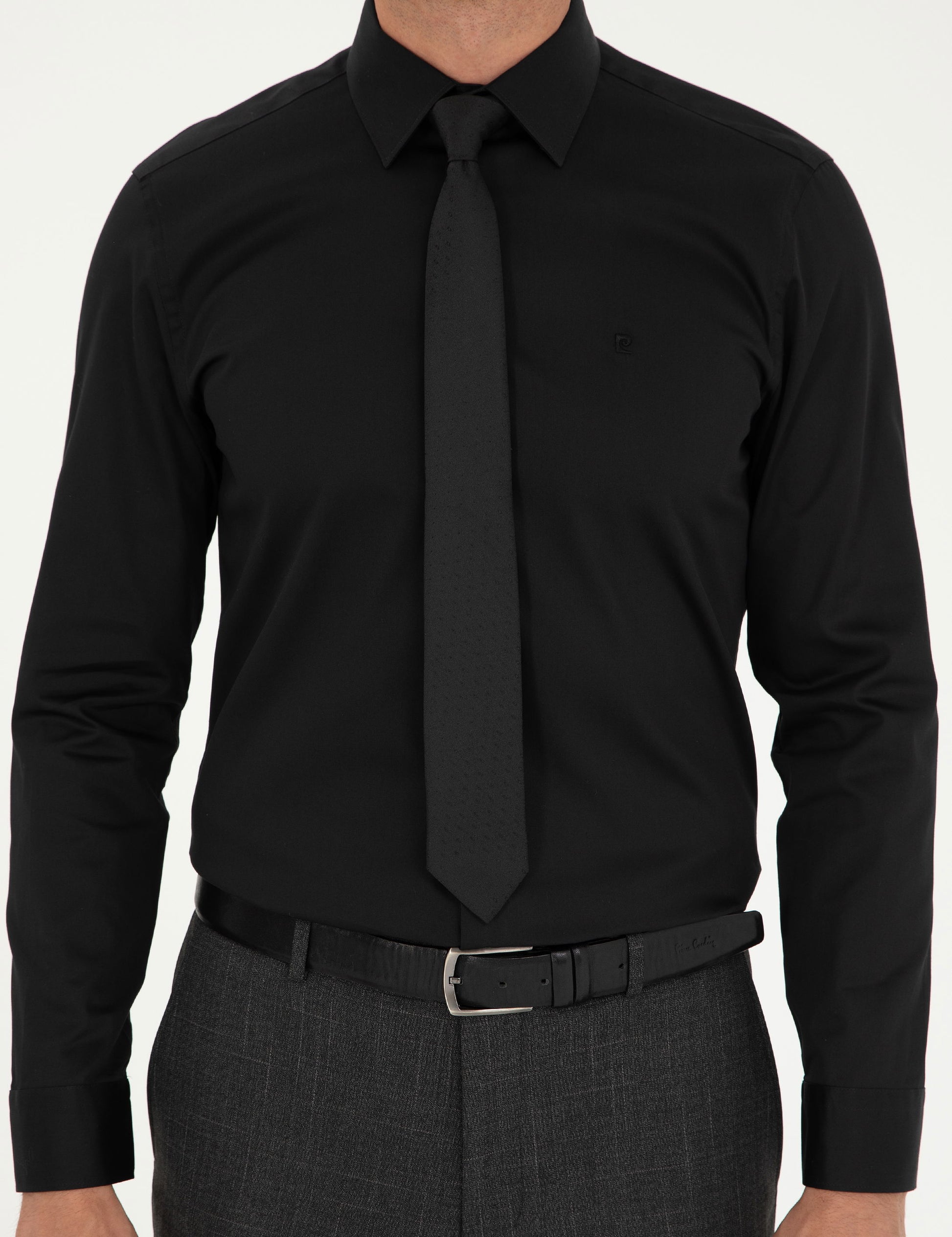 Black Slim Fit Long Sleeve Basic Shirt