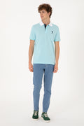 Men's Regular Fit Polo Neck Aqua T-Shirt