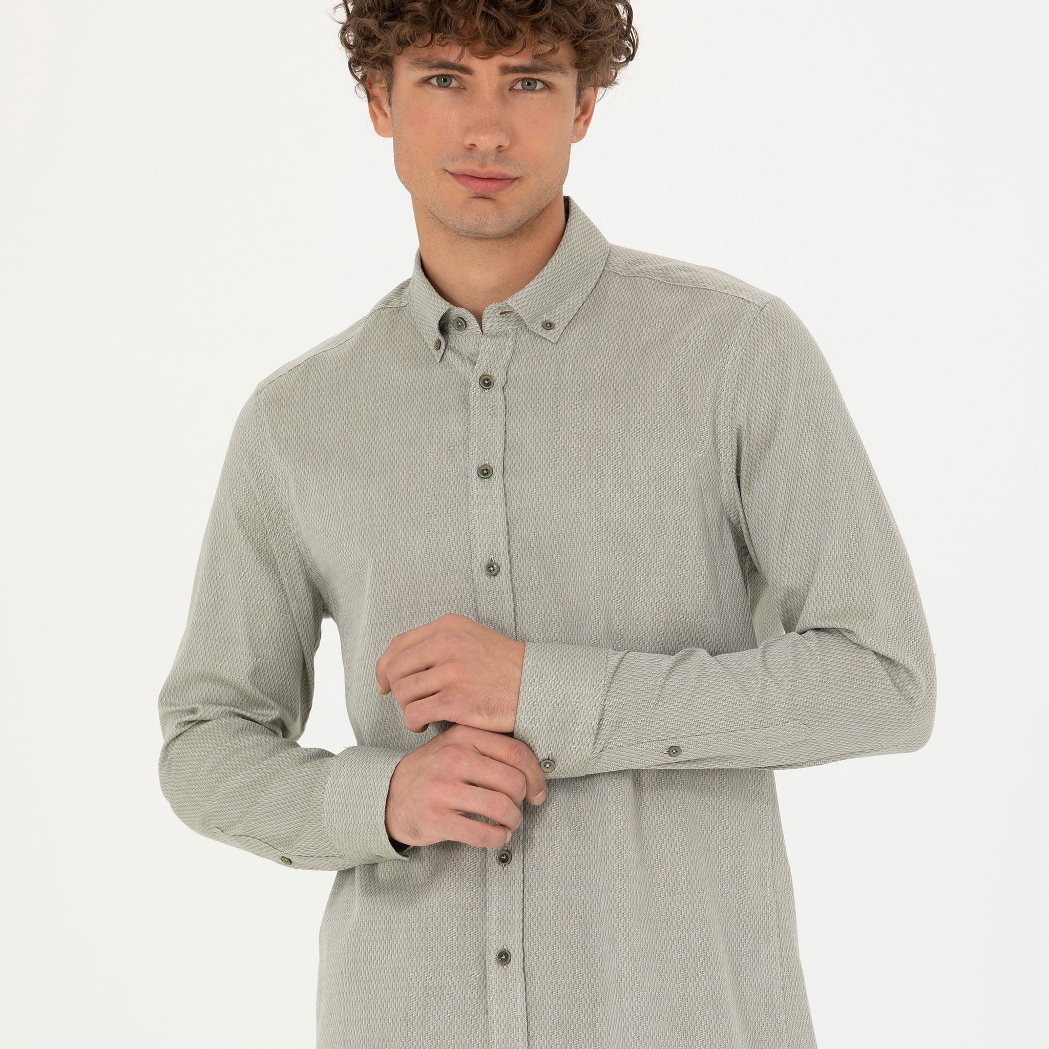 Khaki Slim Fit Long Sleeve Shirt