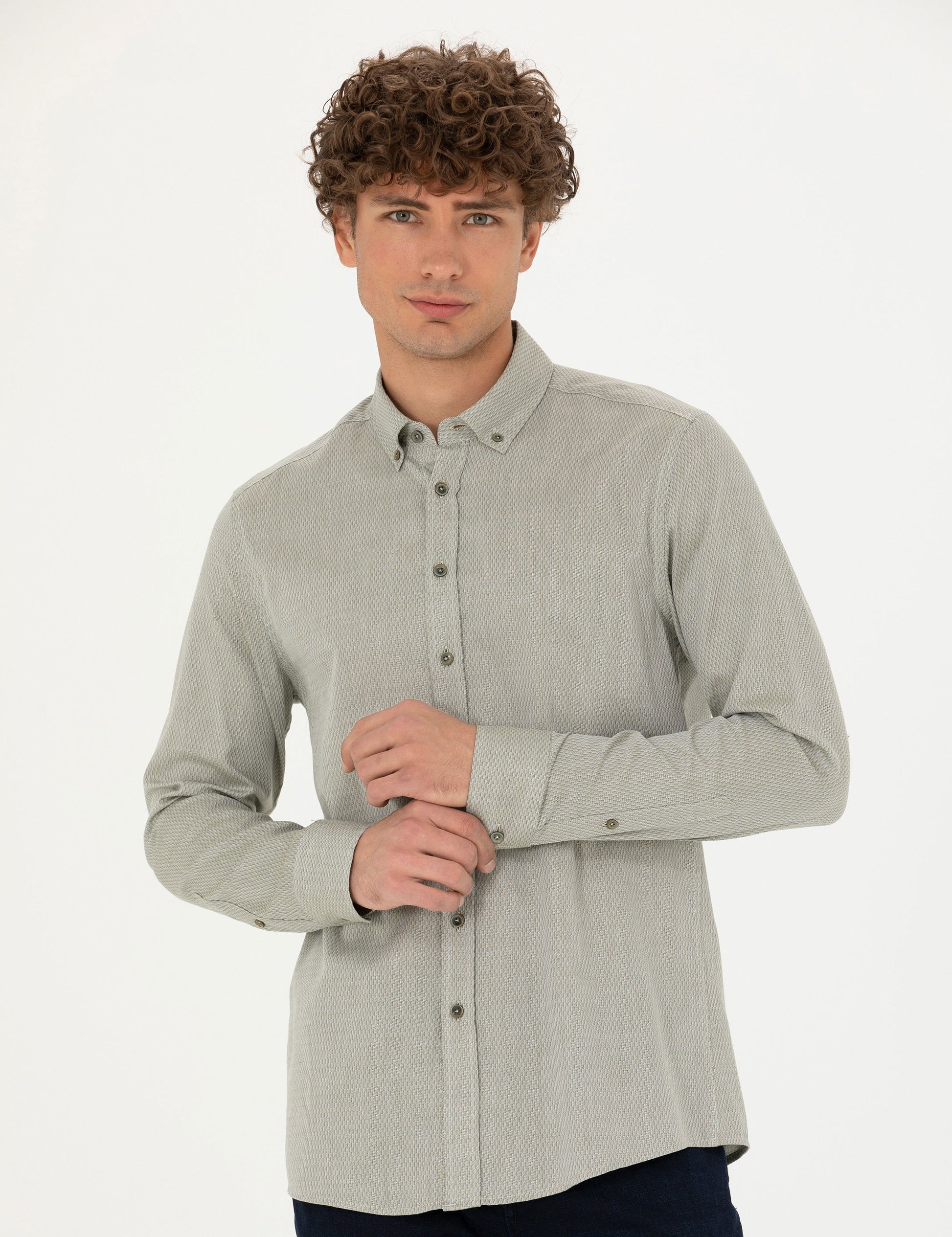 Khaki Slim Fit Long Sleeve Shirt