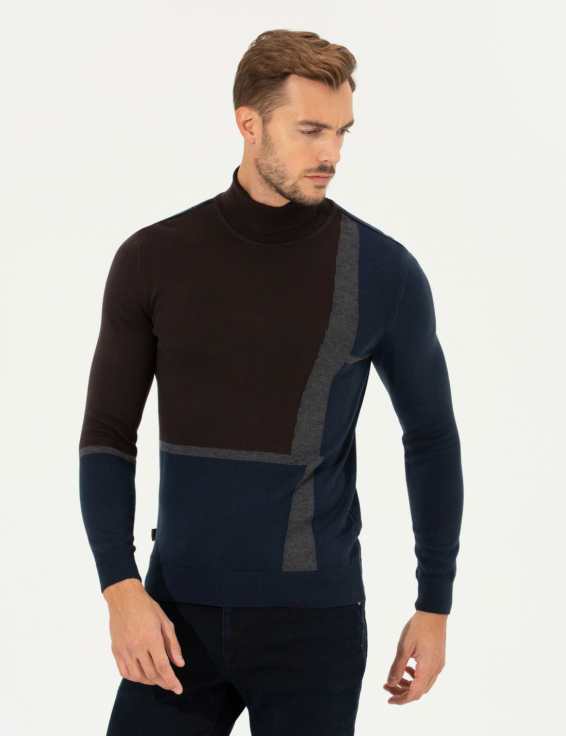 Brown Slim Fit Turtleneck Sweater