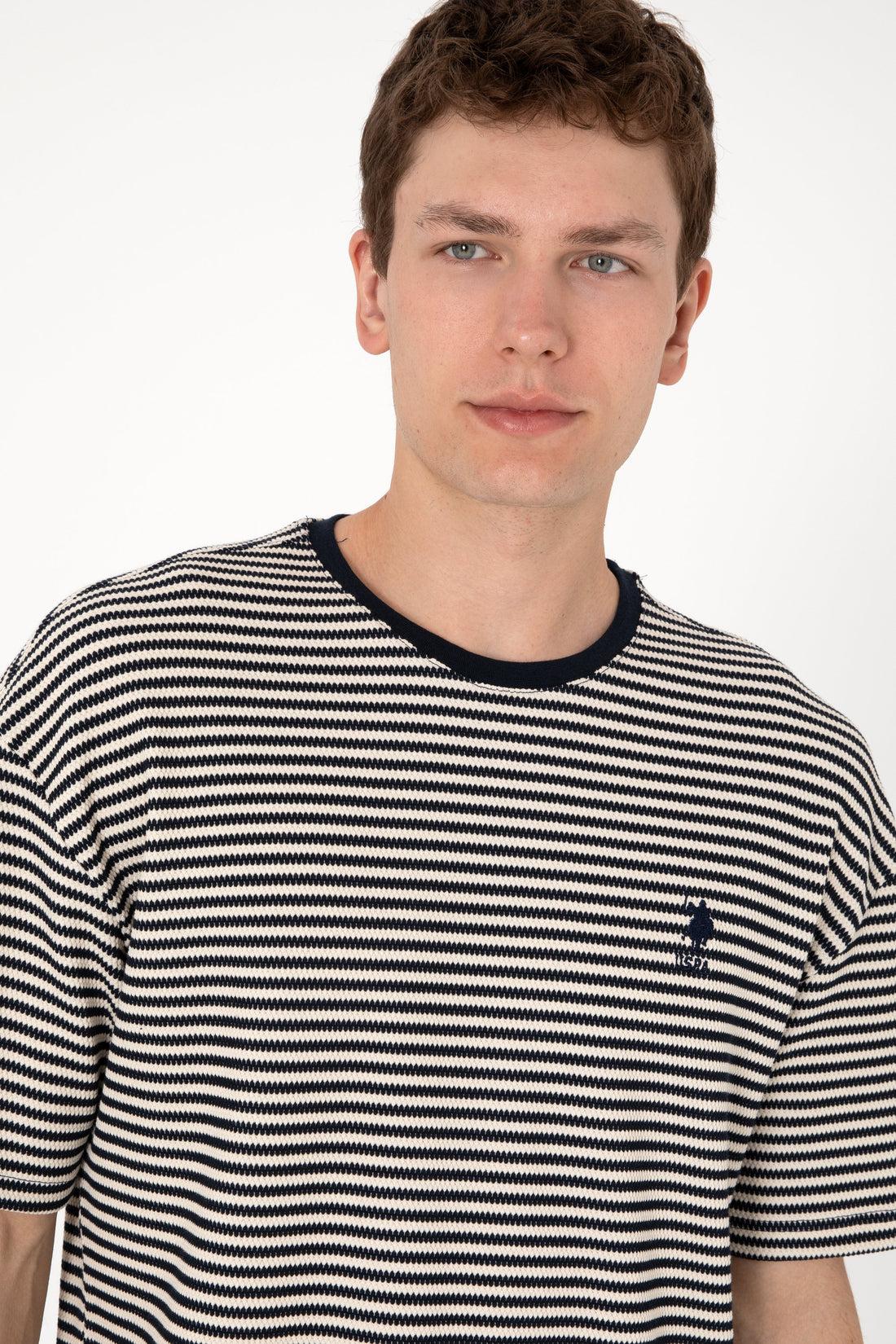 Men's Comfort Fit Crew Neck Navy Knit Patterned T-Shirt