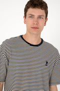 Men's Comfort Fit Crew Neck Navy Knit Patterned T-Shirt
