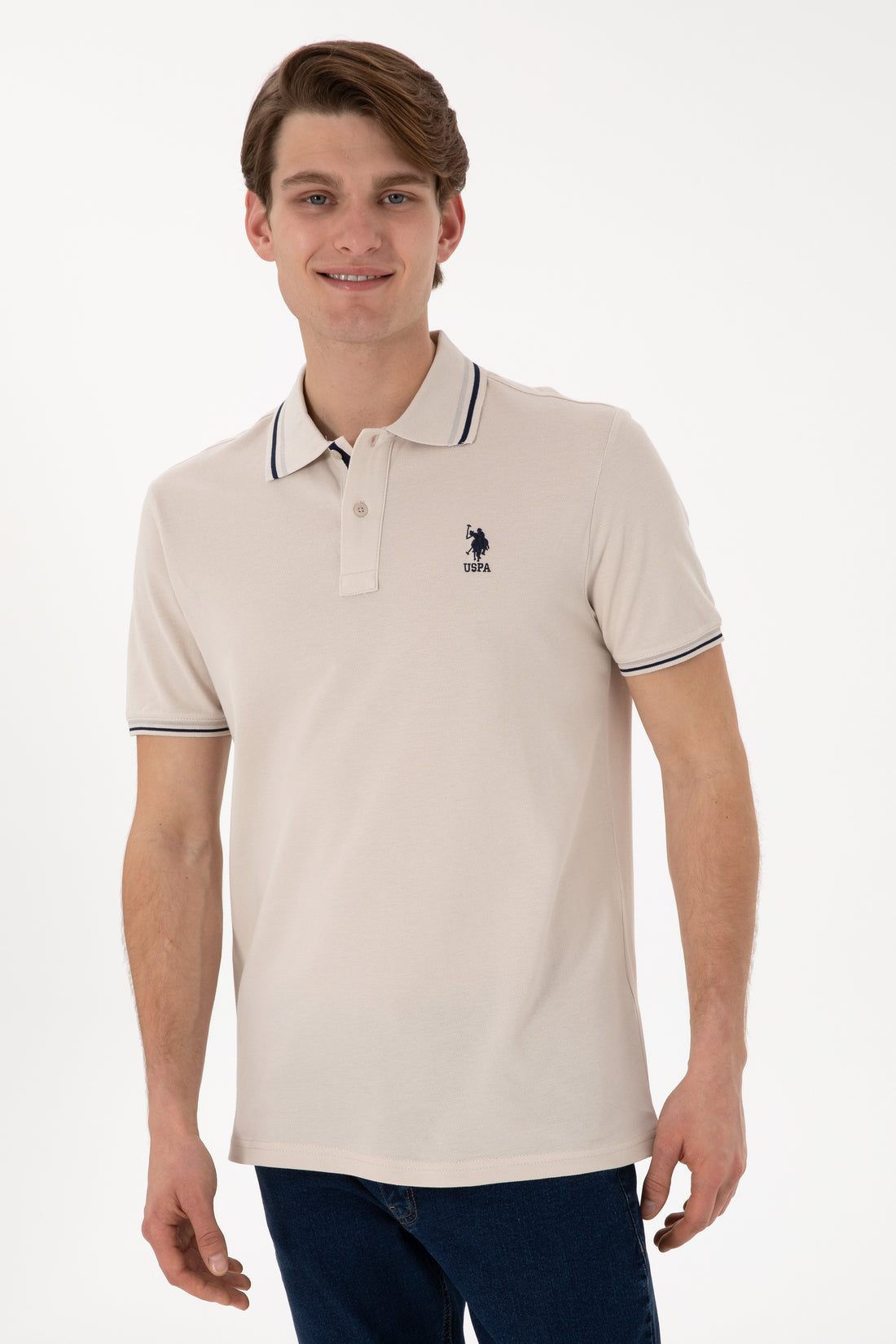 Men's Regular Fit Polo Neck Stone Basic T-Shirt