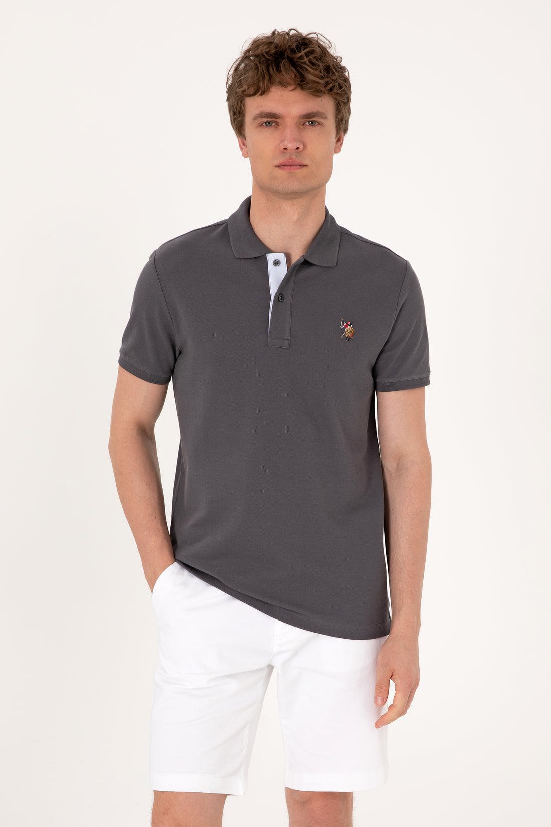 Men's Slim Fit Polo Neck Anthracite Basic T-Shirt