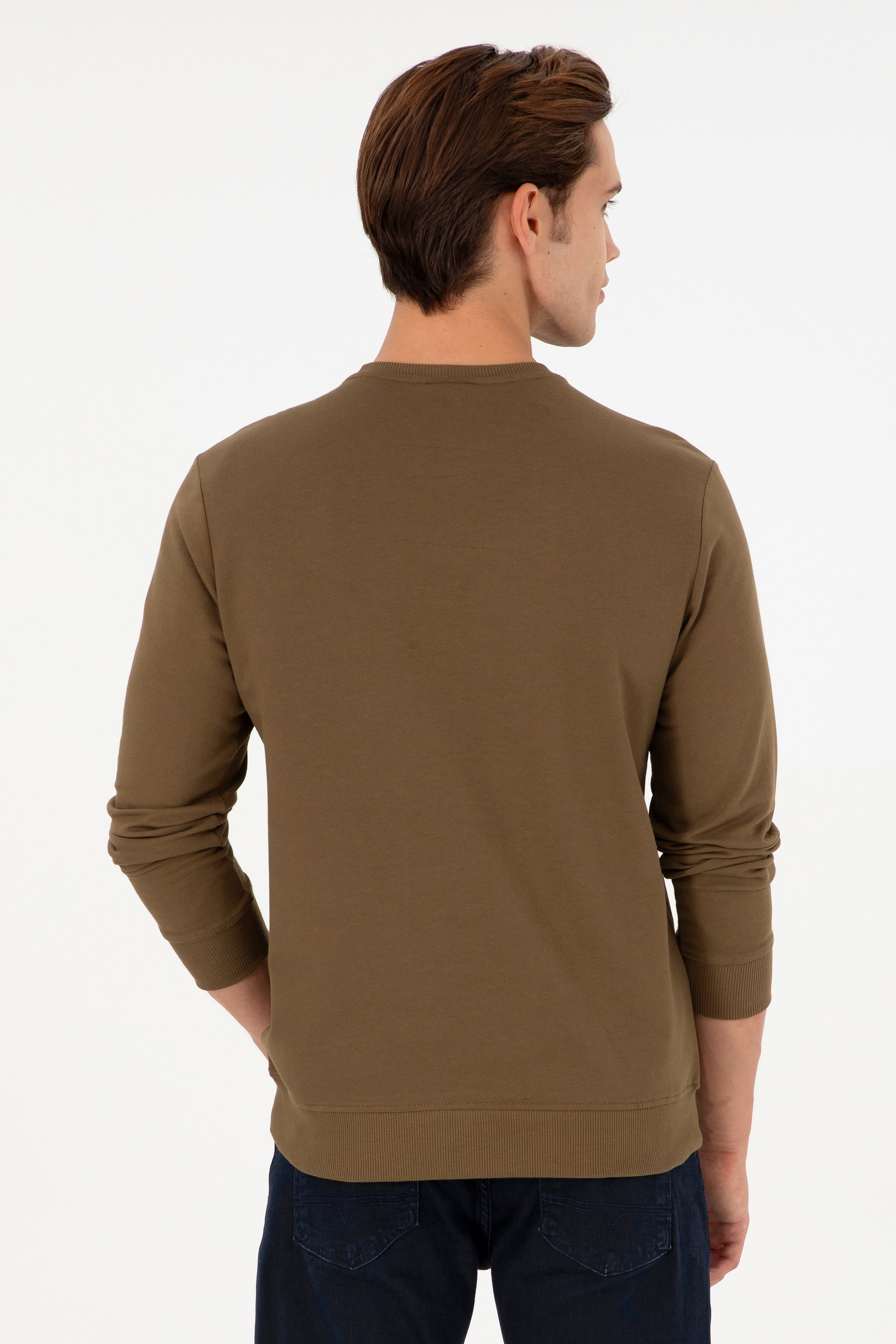 Men's Regular Fit Crew Neck Khaki Sweatshirt