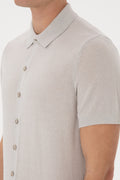 Men's Regular Fit Light Grey Buttoned Knitwear T-Shirt