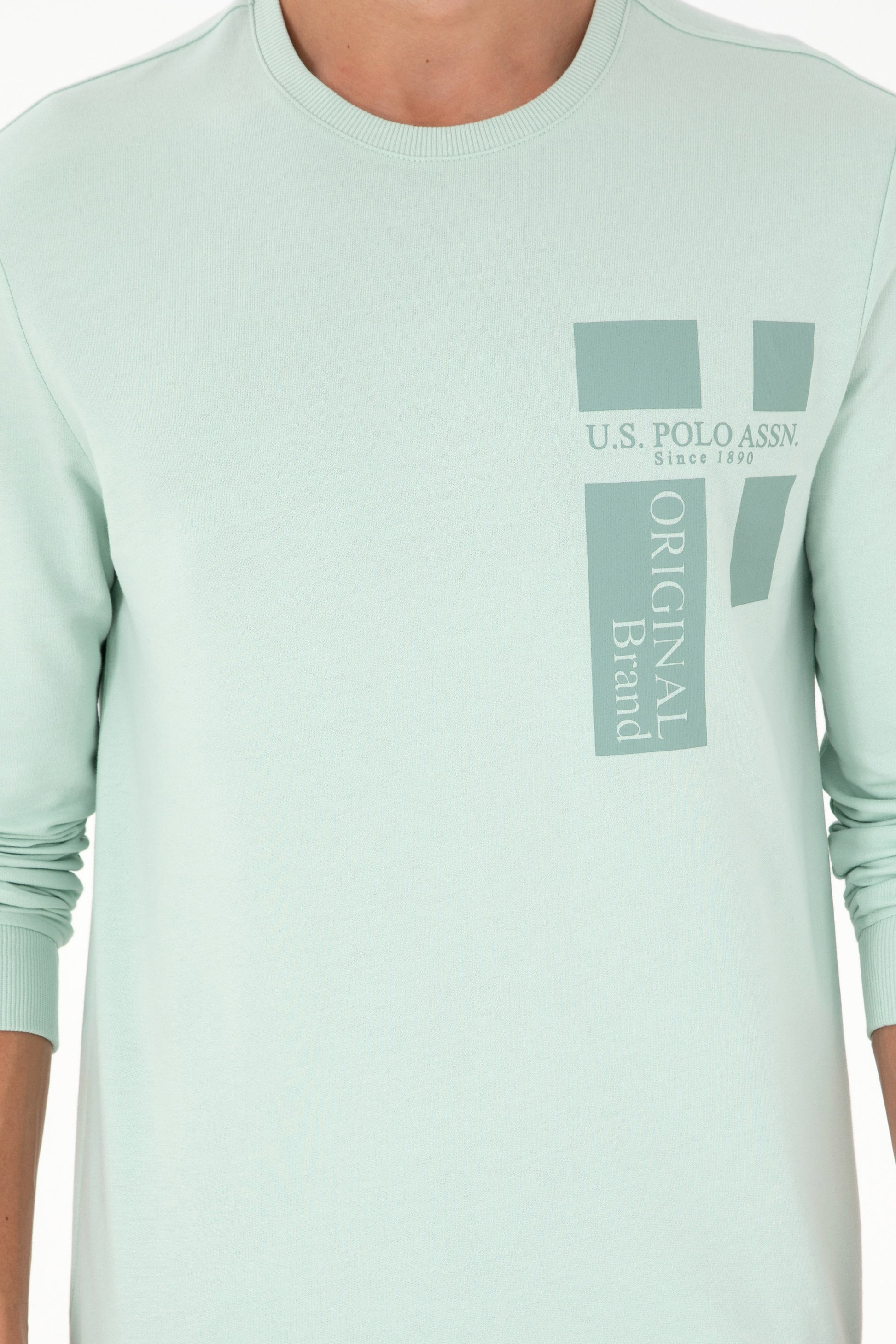 Men's Regular Fit Crew Neck Water Green Sweatshirt