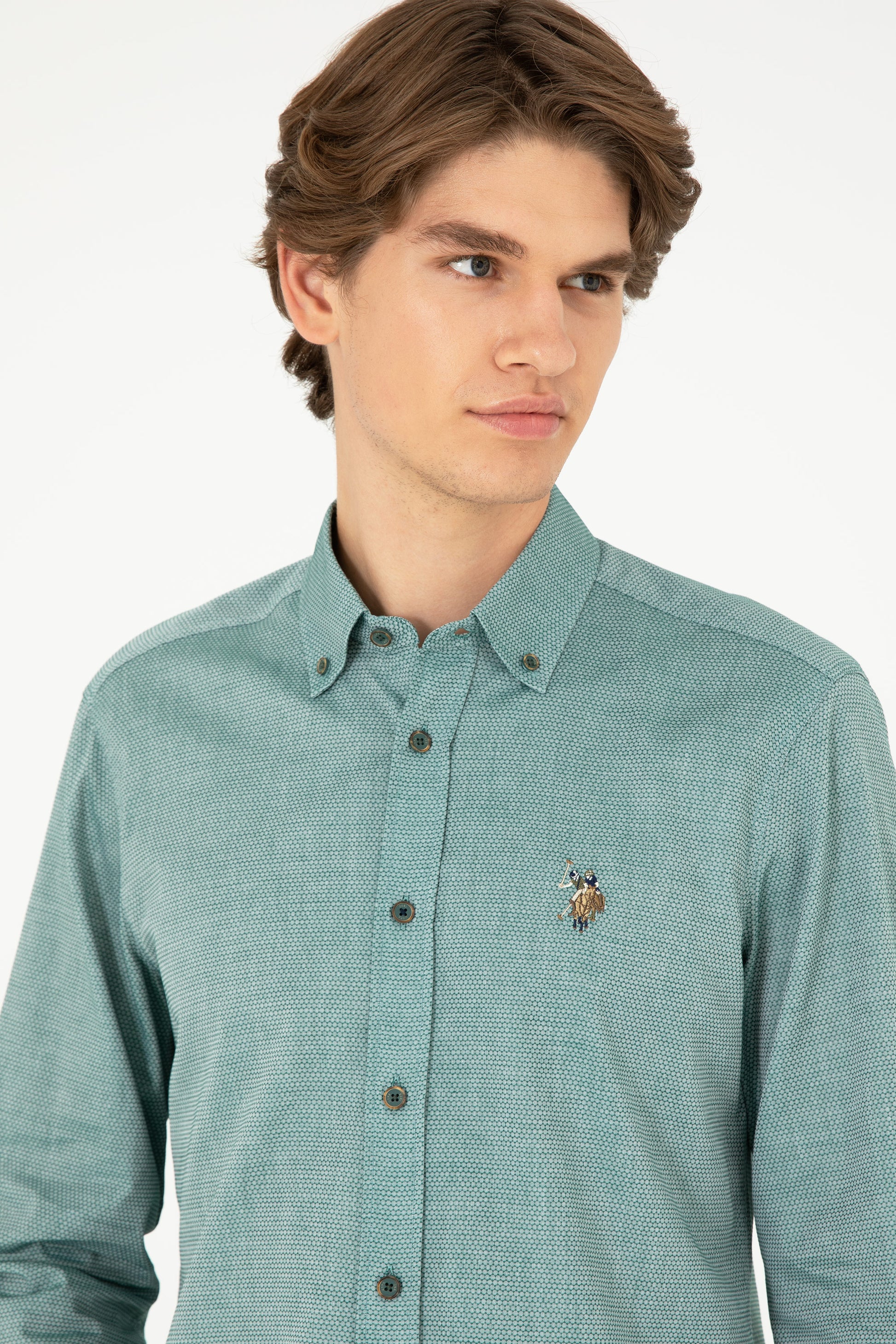 Men's Dark Green Long Sleeve Basic Shirt