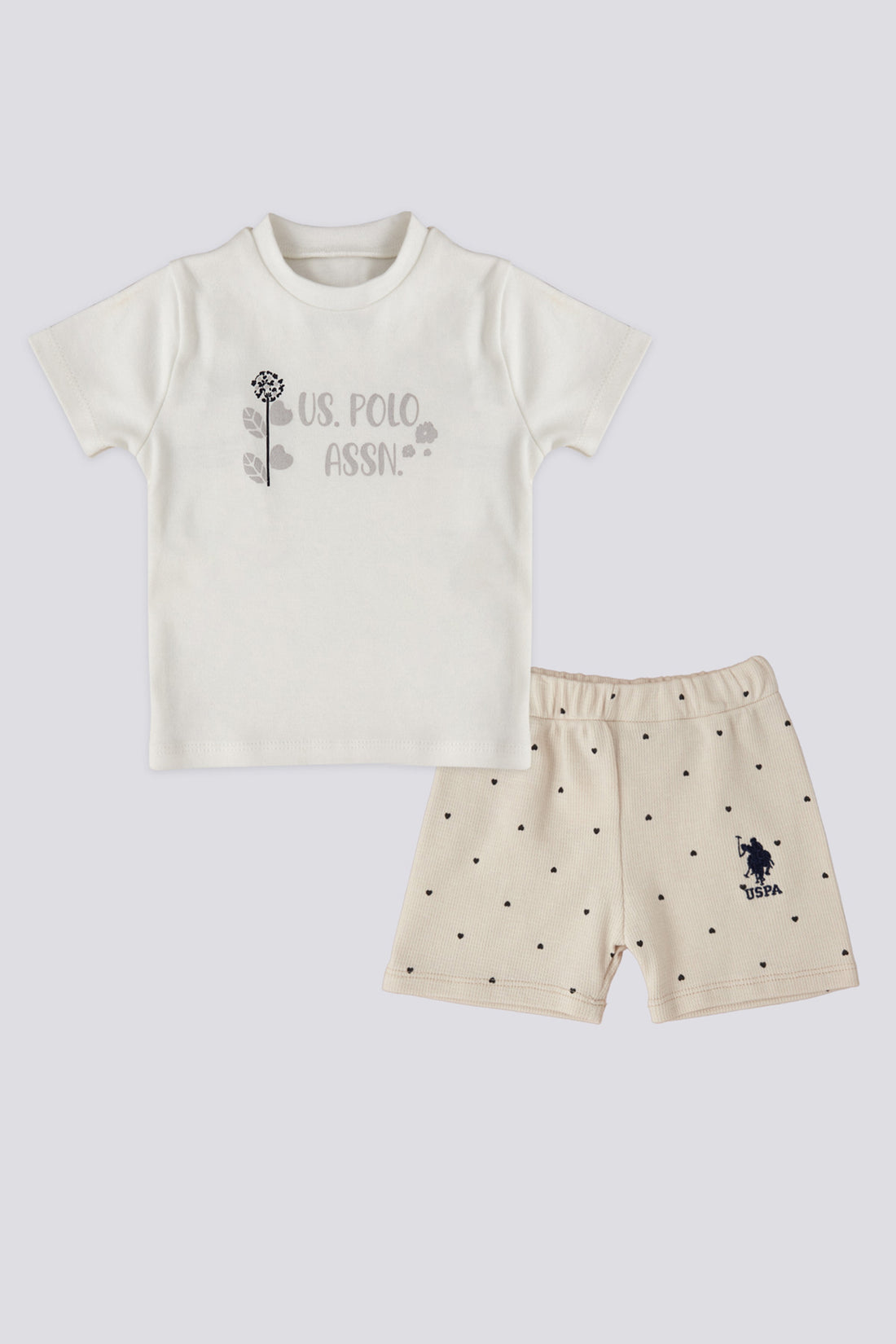 Baby Girl Beige Polka Dot 2-Piece Short Sleeve T-Shirt Set