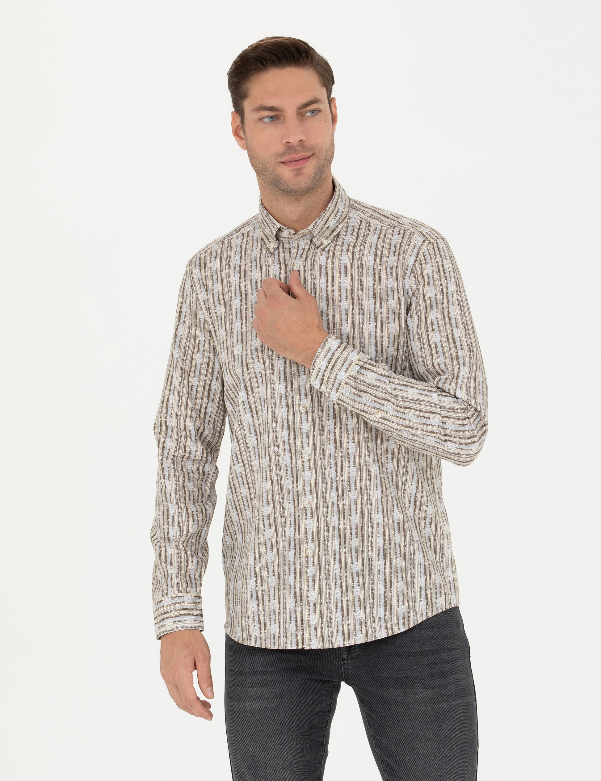 Khaki Regular Fit Long Sleeve Shirt