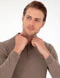 Mink Melange Slim Fit Polo Neck Basic Knitwear Sweater