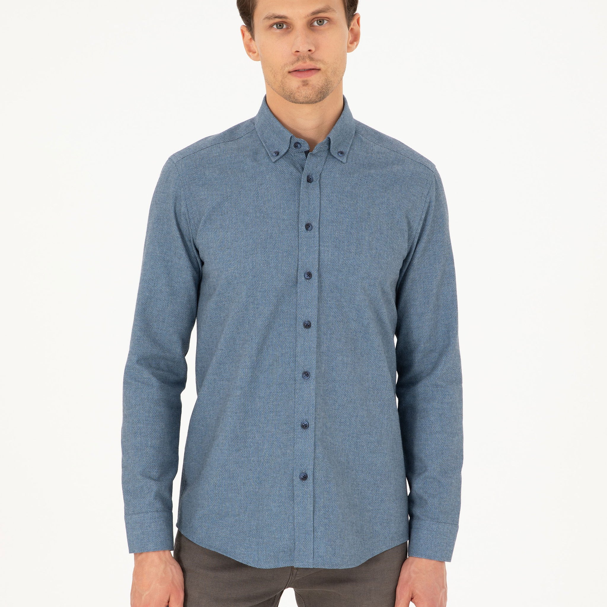Blue Slim Fit Long Sleeve Shirt