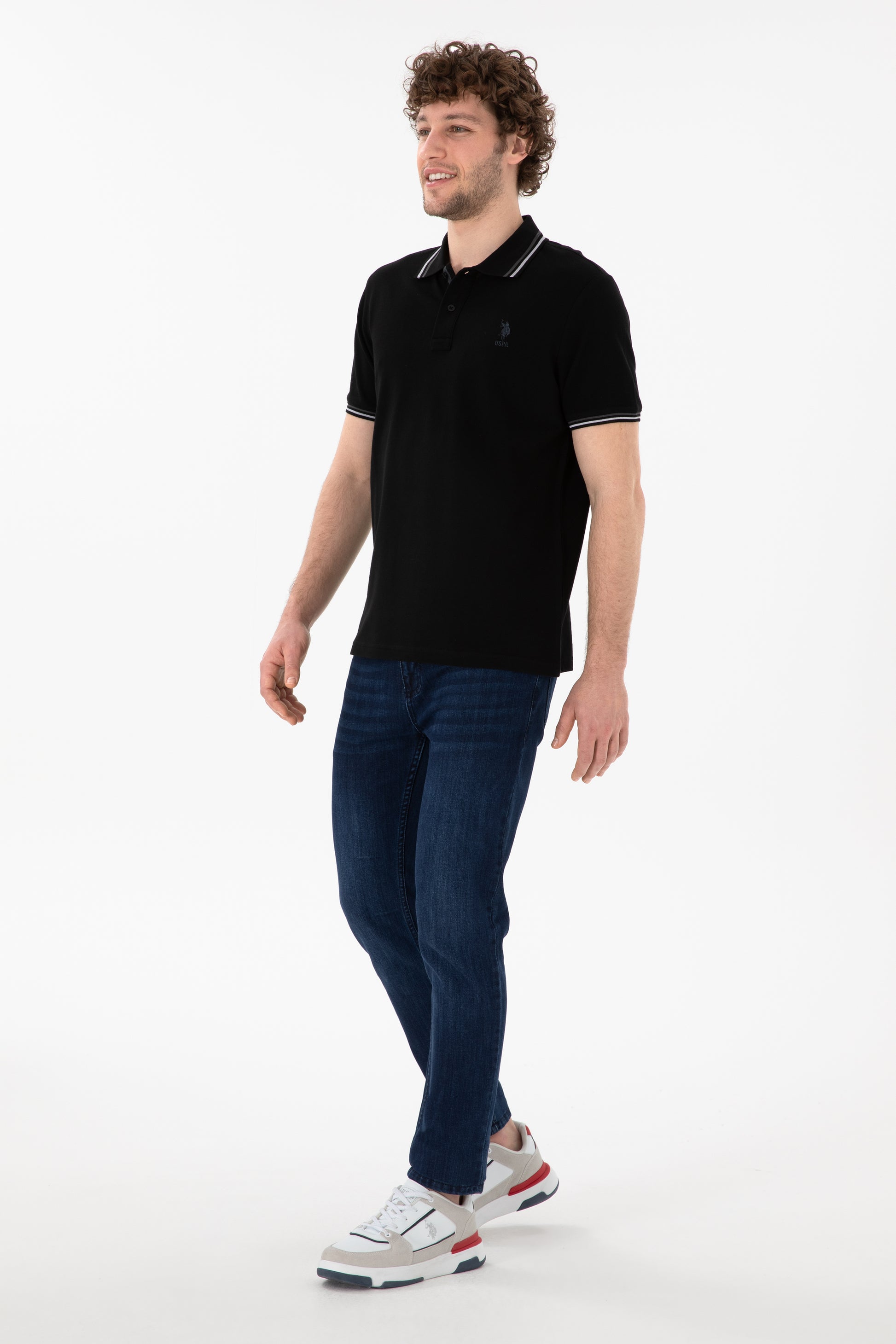 Men's Regular Fit Polo Neck Black Basic T-Shirt