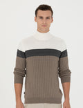 Mink Melange Slim Fit Turtleneck Sweater