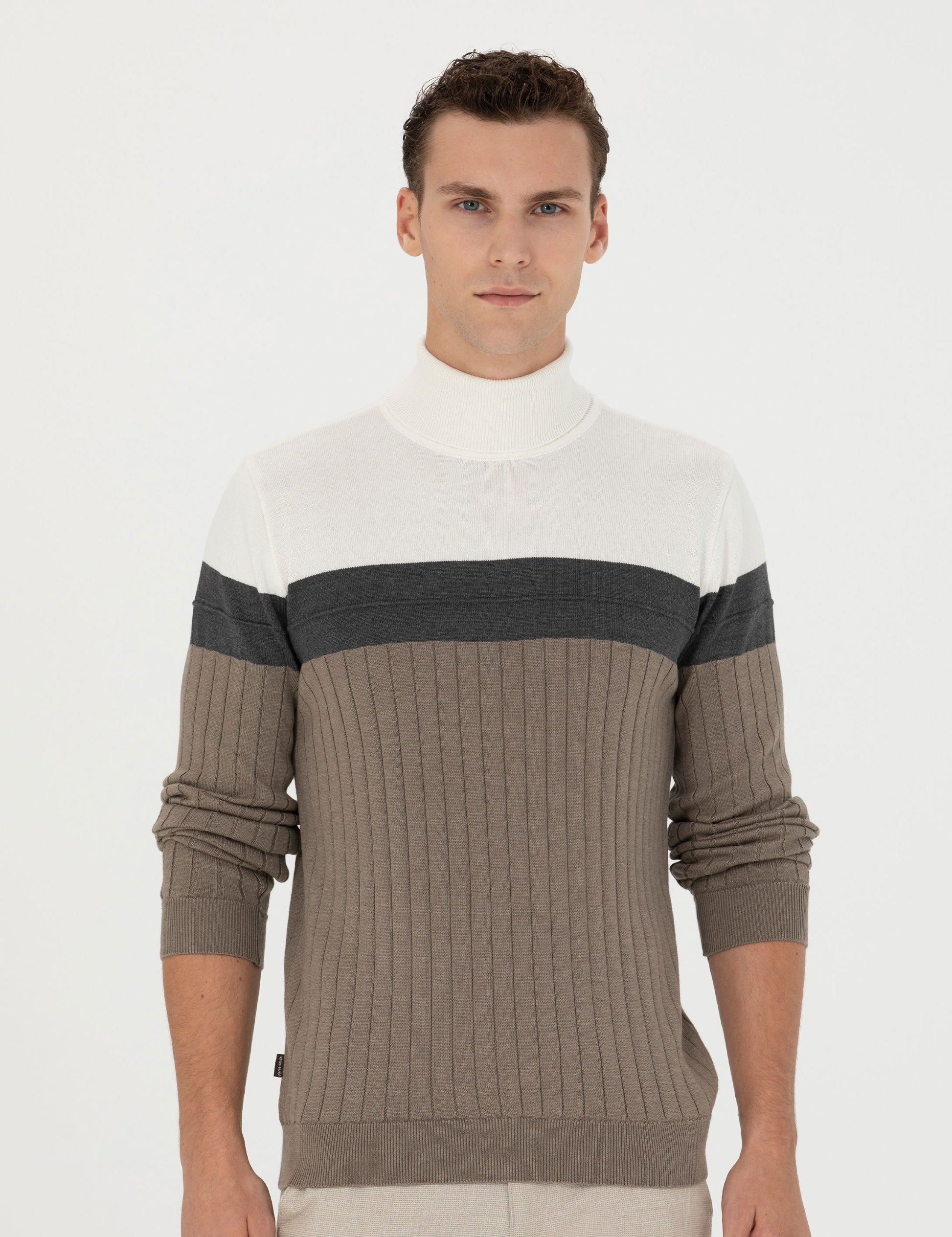 Mink Melange Slim Fit Turtleneck Sweater