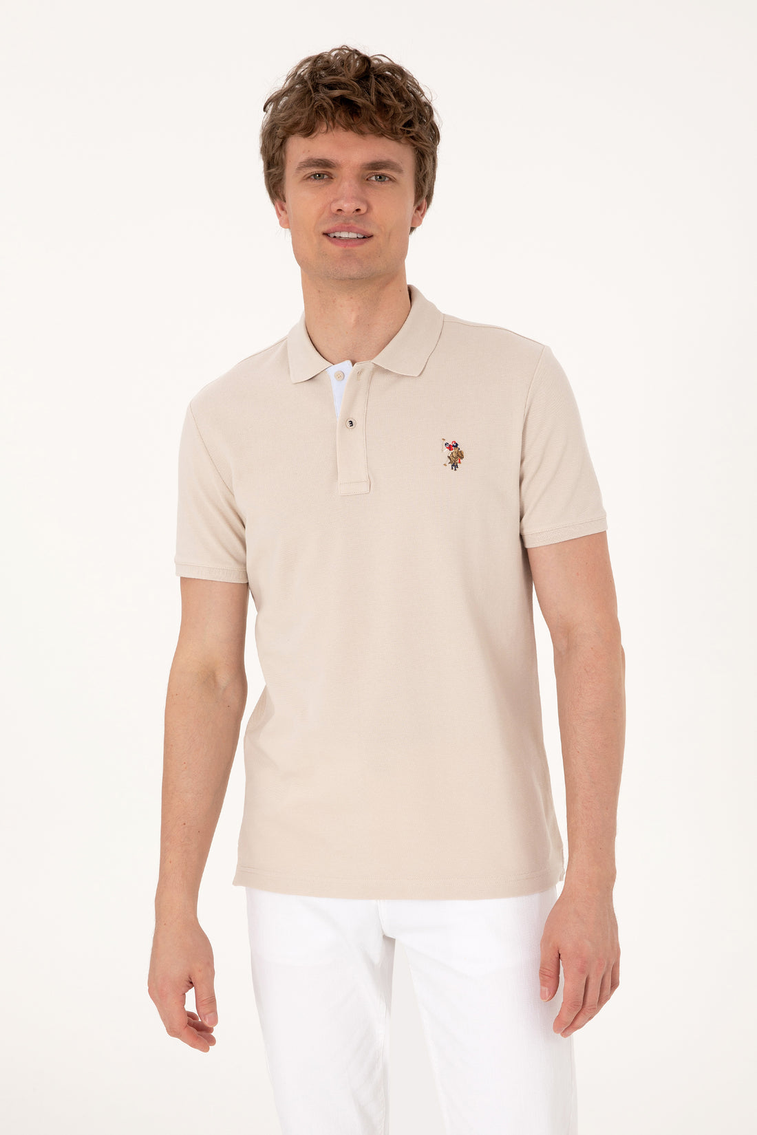 Men's Slim Fit Polo Neck Stone Basic T-Shirt