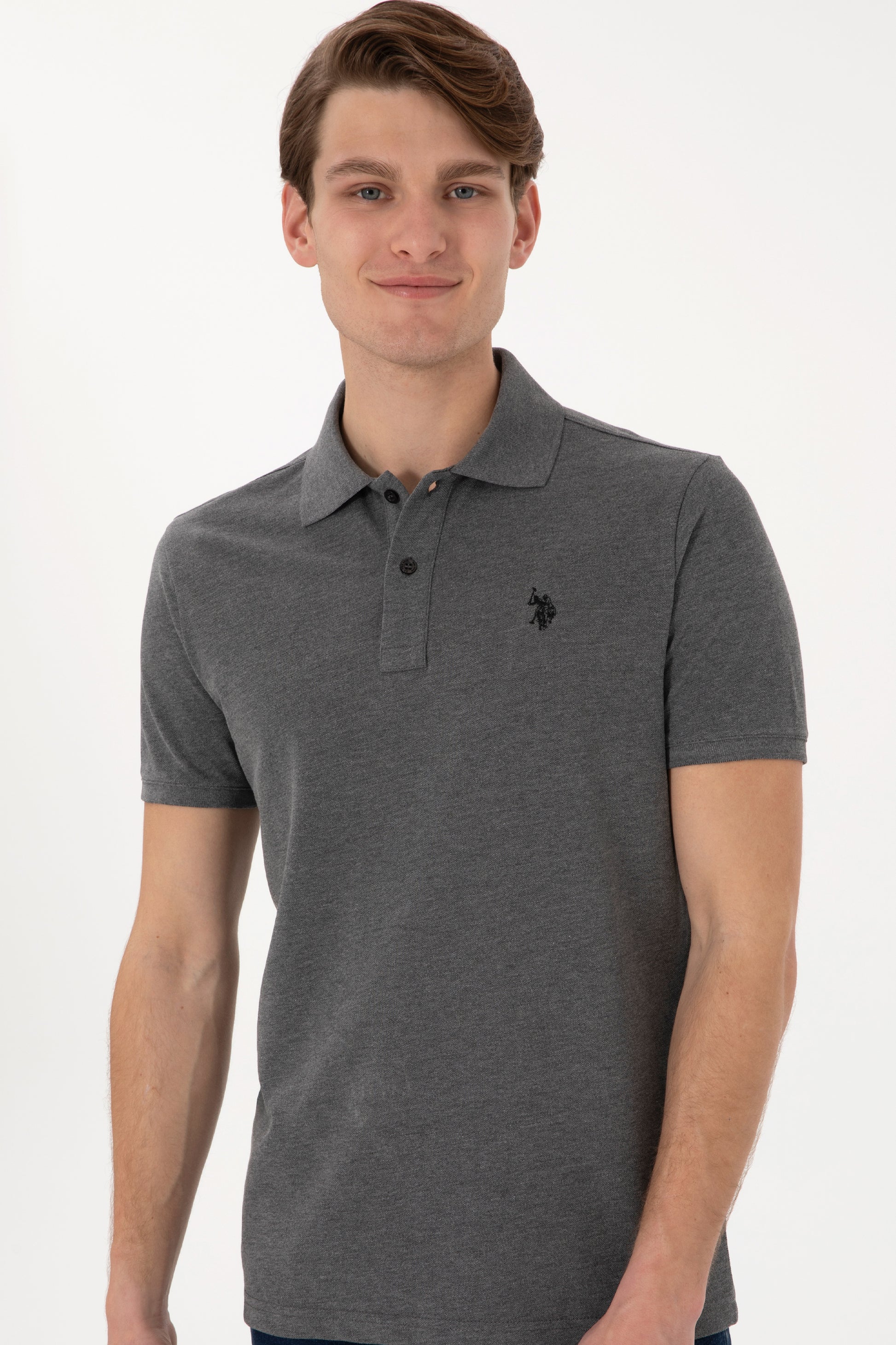 Men's Slim Fit Polo Neck Anthracite Melange Basic T-Shirt