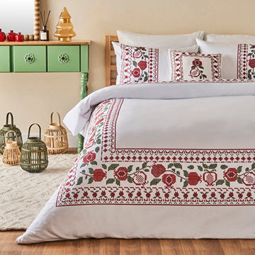 Bella Maison  100% Cotton Satin Jolly Double Duvet Cover Set Red - 200X220 CM -