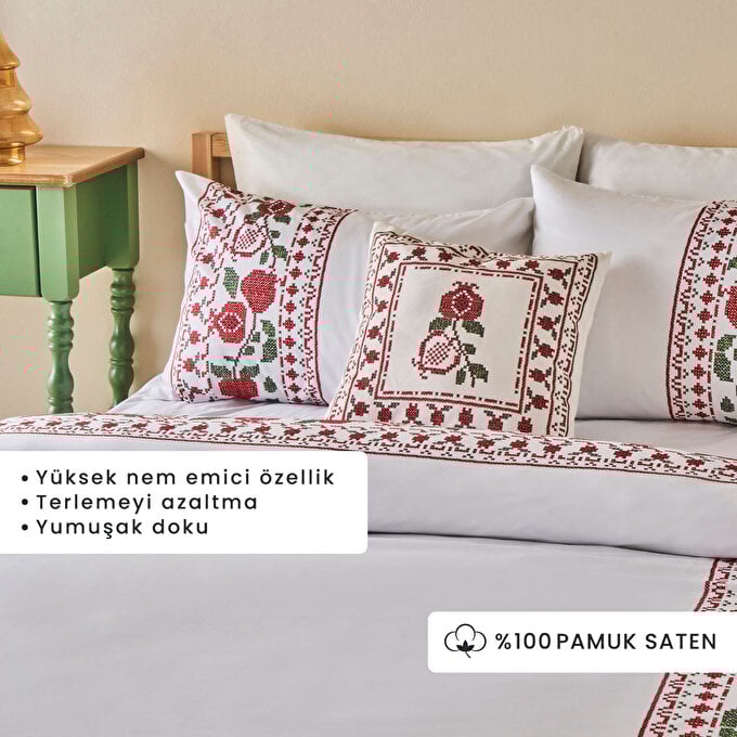 Bella Maison  100% Cotton Satin Jolly Double Duvet Cover Set Red - 200X220 CM -