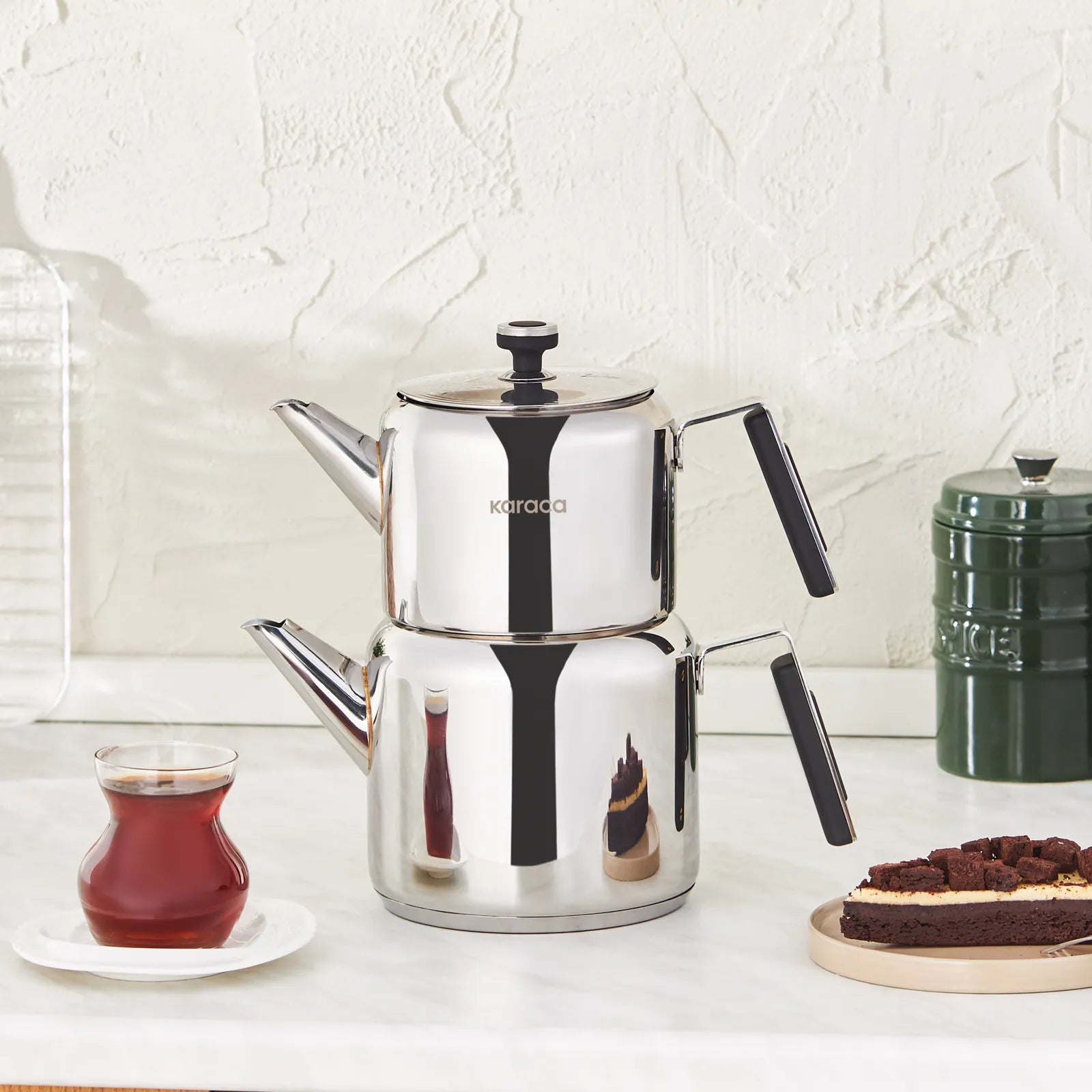 Karaca Jasmine Induction Base Steel Midi Teapot Set