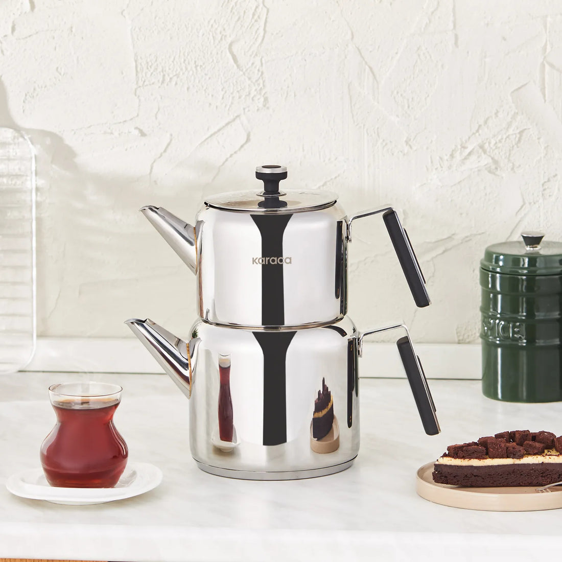 Karaca Jasmine Induction Base Steel Midi Teapot Set